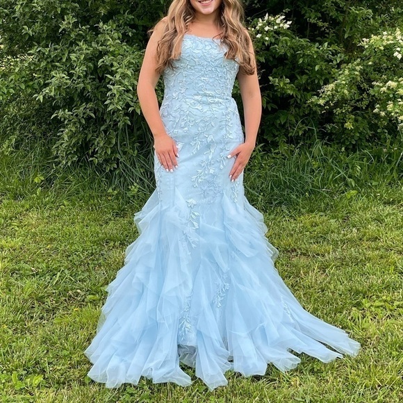 Sherri Hill Strapless Lace Mermaid Tulle Dress 53346